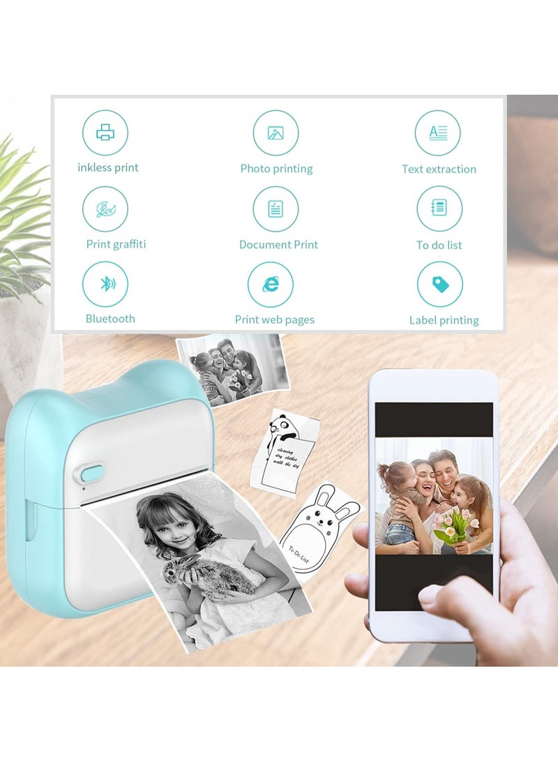 طابعة حرارية ميني ، طابعة ملصقات محمولة متوافقة مع أندرويد و iOS، مع 5 لفات من الملصقات و 5 لفات من الورق الحراري لطباعة الصور والقوائم ورموز QR والملاحظات - Image 4